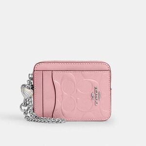 NWT coach Zip Card Case In Signature Leather With Heart Charm pink